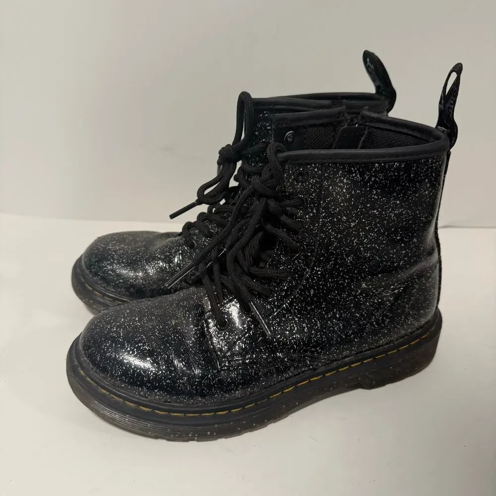 Dr. Martens 1460‎ Junior Lace Up Combat Boots Glitter Black Big Kids 3